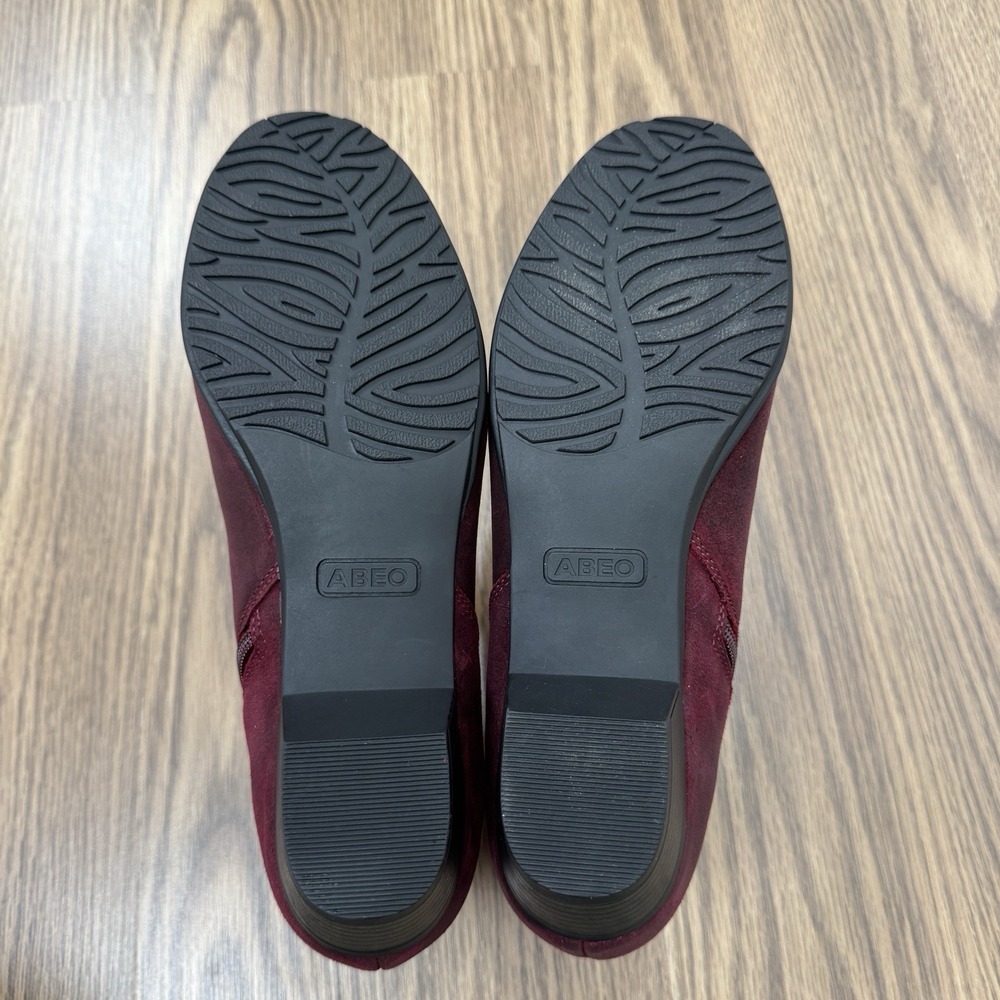 Abeo Ankle Boots Womens 8.5 Burgundy Leather Comfort Bootie Round Toe Holiday - Picture 13 of 16